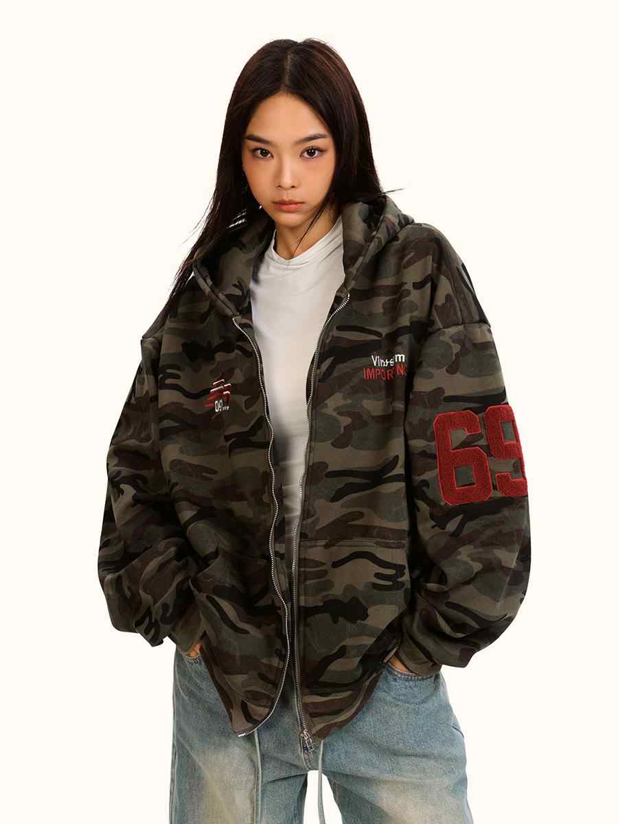 Fleeceforet Tyk Camouflage Cardigan Hættetrøje