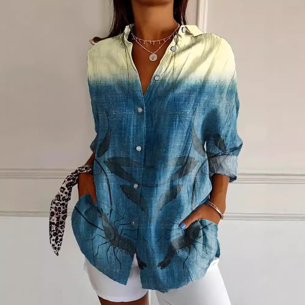 Women's Drop-shoulder Sleeve 3D Digital Printing Long-sleeved Shirt