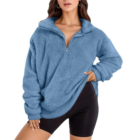 Fløjlsforet sweatshirt til kvinder med afslappet standkrave