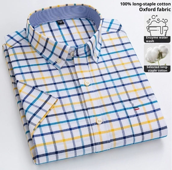 Men's Cotton Short Sleeve Plaid Shirt Casual