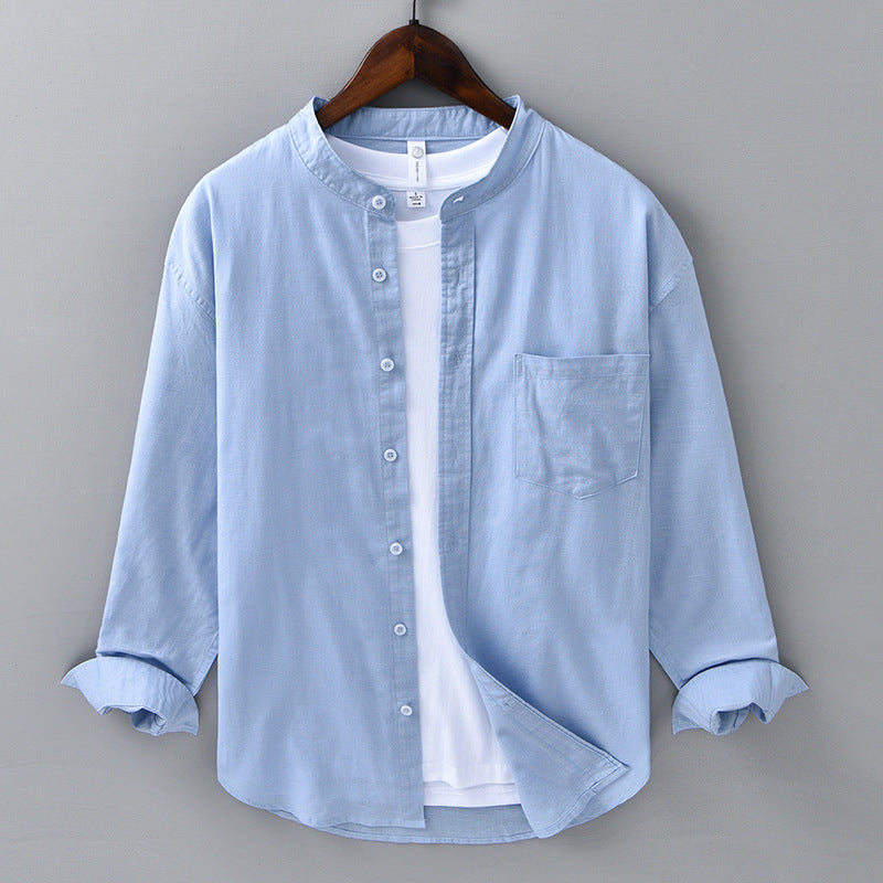 Spring And Summer Long Linen Sleeves Shirt Men's Casual Versatile Stand Collar Cotton And Linen Chinese Style
