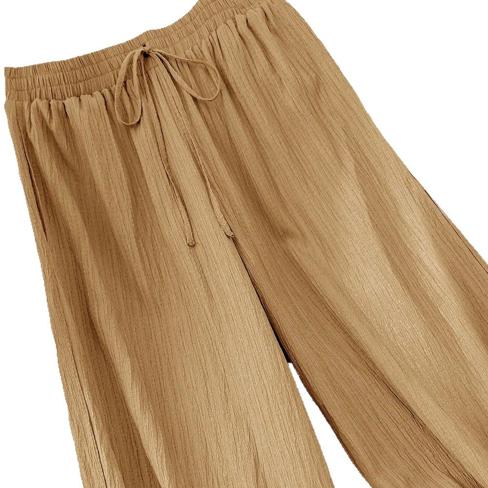 Elastic Waist Wide Leg Pants Cotton Loose Trousers