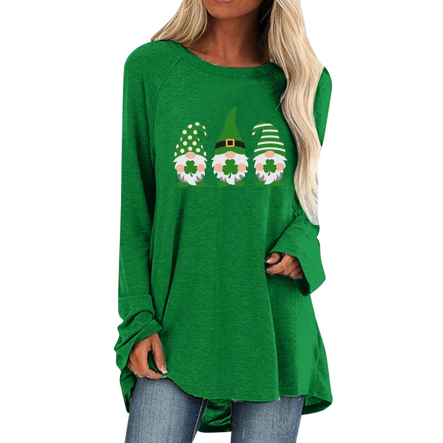 Cotton Fabric Gradient Round Neck Long Sleeved Women's Clothing