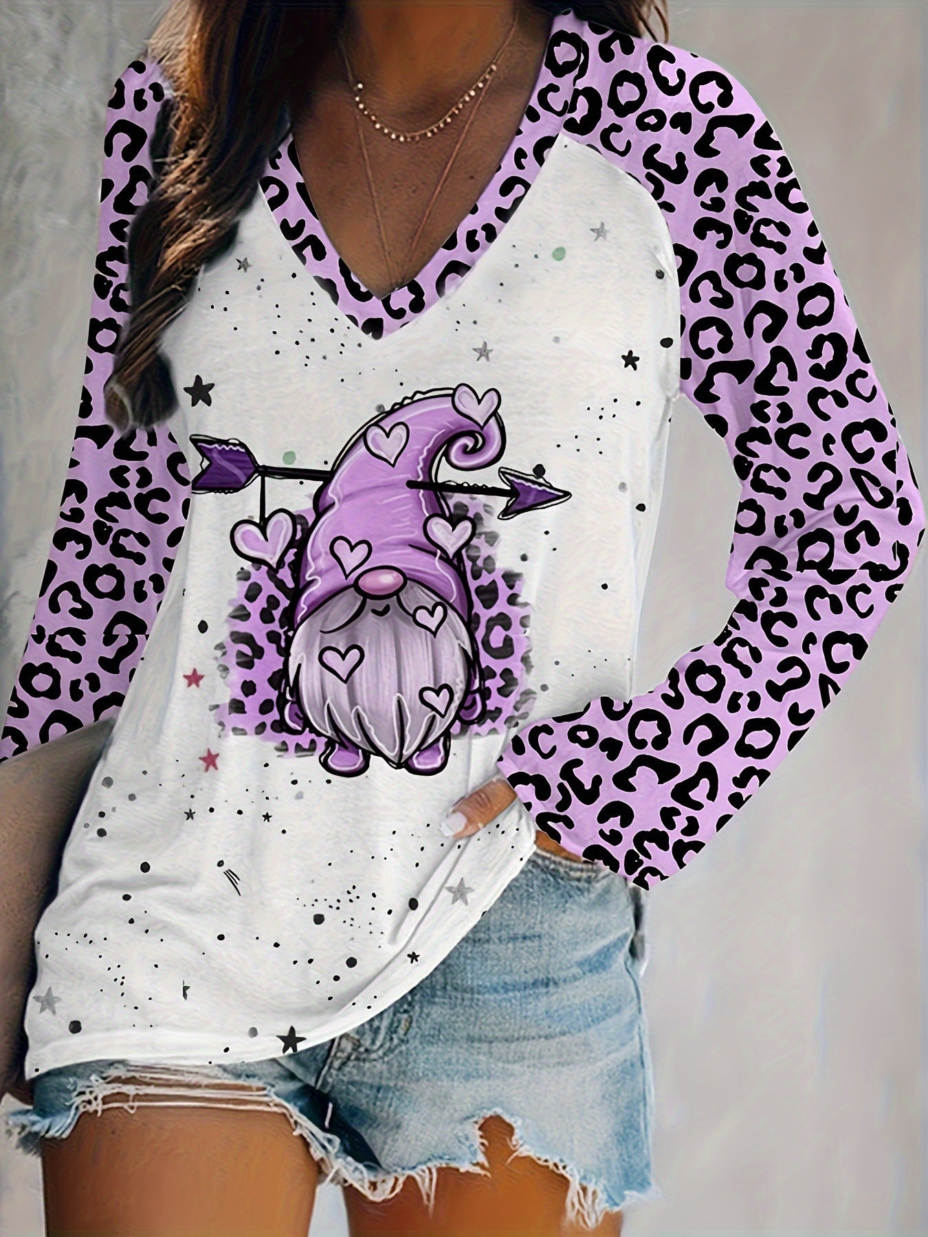 Plus Size Women's Printed Holiday Long Sleeve T-shirt