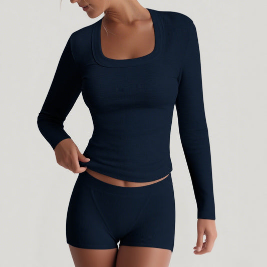 Sports Yoga Solid Color Long Sleeve High Elastic Skirt Outfit