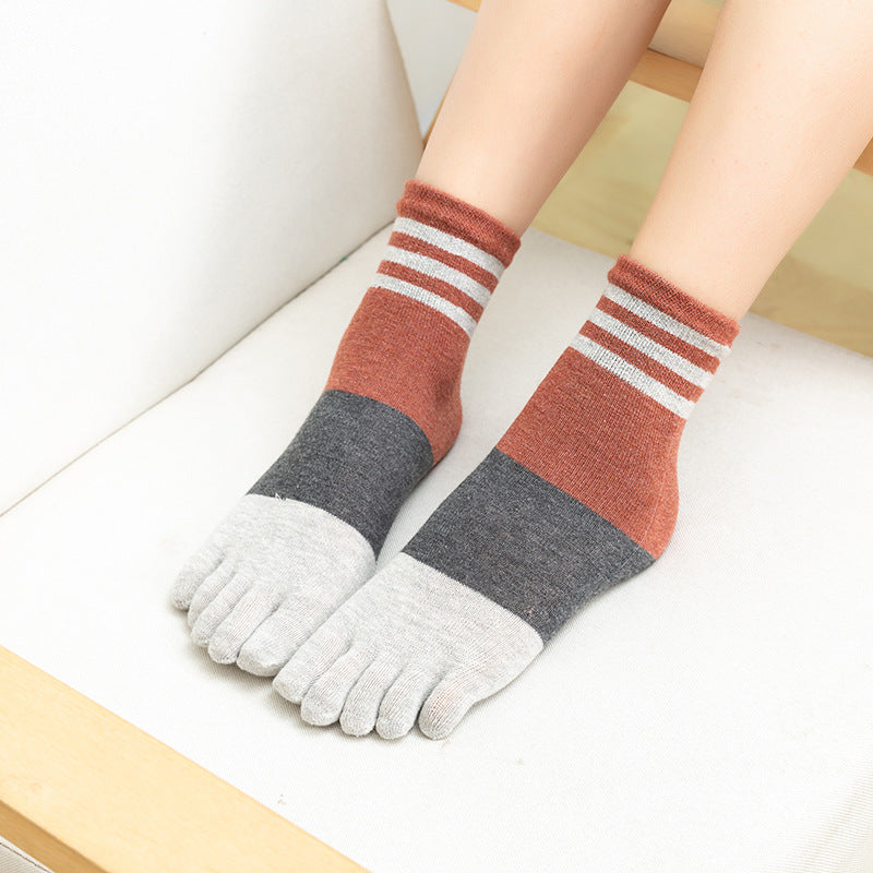Toe Socks Women's Short And Mid-calf Length Striped Sweat-absorbent