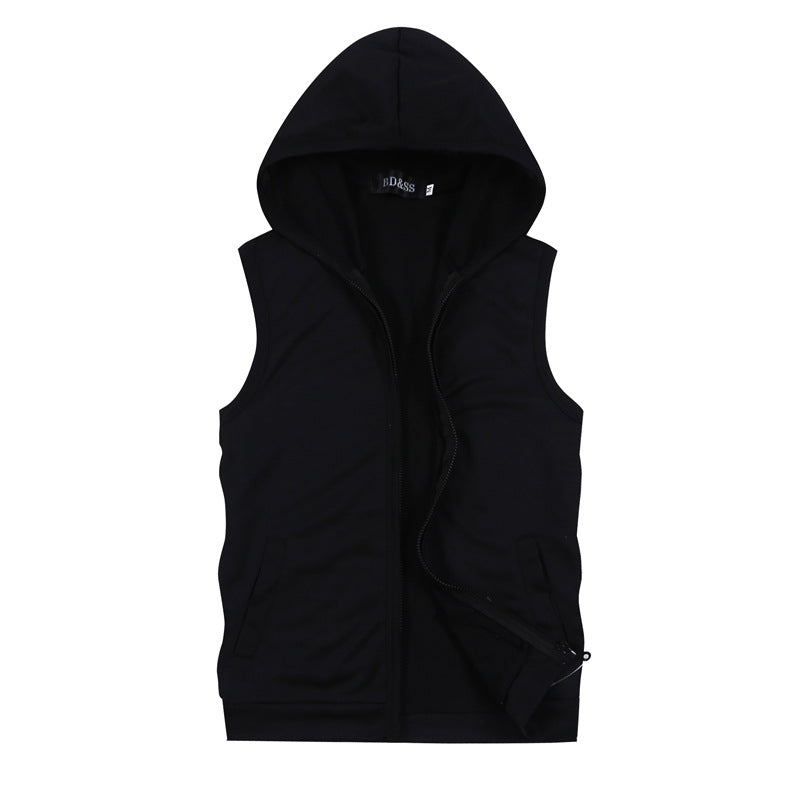 Men's Sleeveless Solid Color Hooded Vest