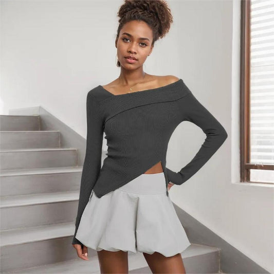 Long Sleeve Women's T-Shirt Autumn Winter Solid Color Slimming Slim Commute Elegant Versatile Korean Style
