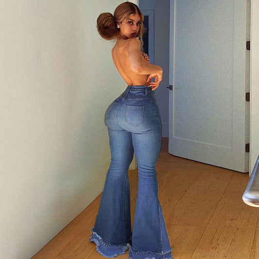 High-waist Slim-fit Jeans med Brede Ben til Kvinder