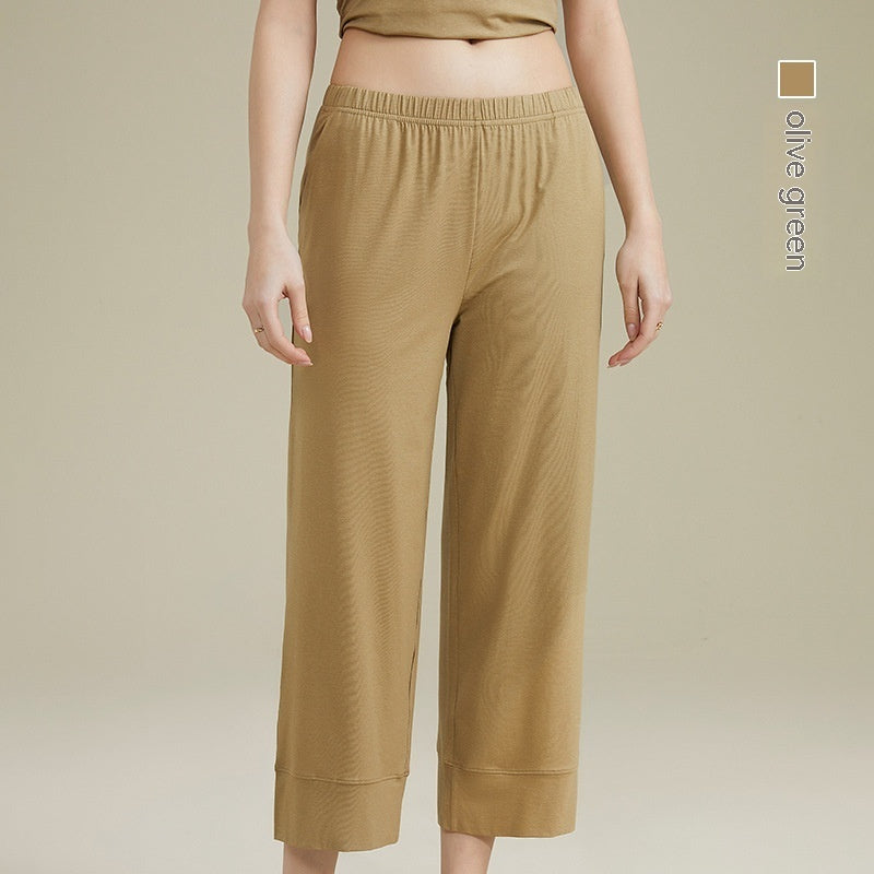Women's Acetate Youke Silk Straight-leg Pants Outer Wear Cool Ankle-length Pants Leisure Pajamas Trousers