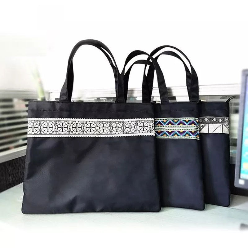Ethnic Embroidery A4 Document Bag Zipper Data Bag