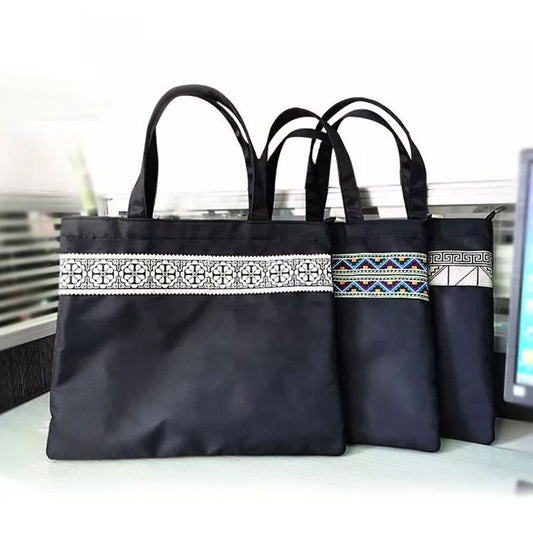 Ethnic Embroidery A4 Document Bag Zipper Data Bag