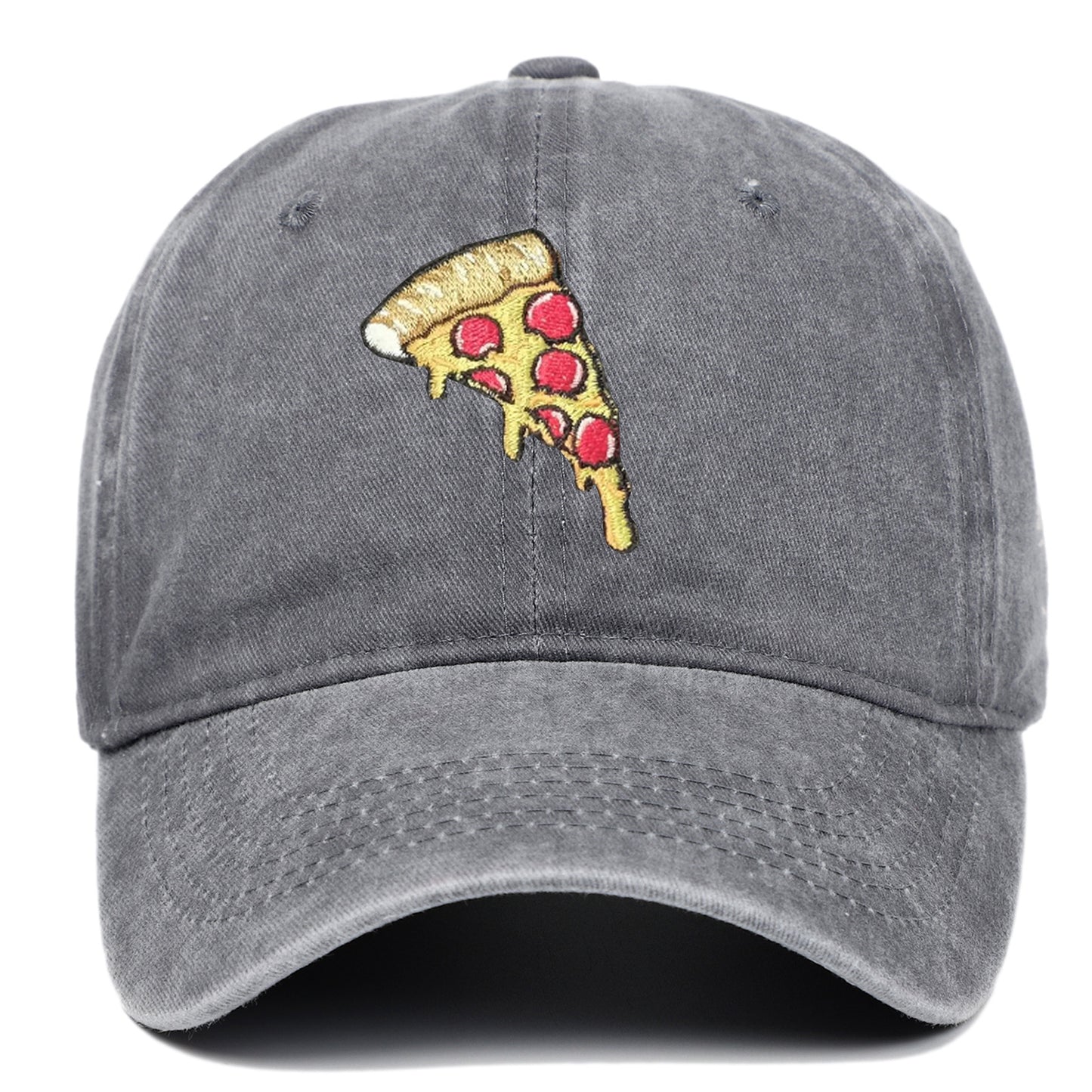 Pizza Embroidery Soft Top Baseball Cap Retro Worn Looking Washed-out
