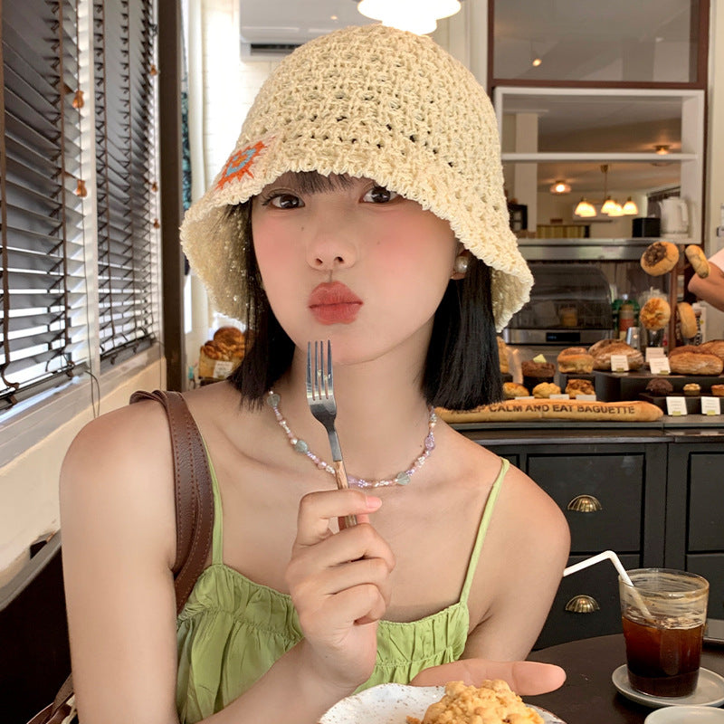 Woven Bucket Hat Women's Summer Hollow Breathable Sun-proof Sun Protection