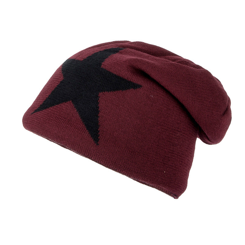 Fleece-lined Warm Big Five-pointed Star Knitted Woolen Hat