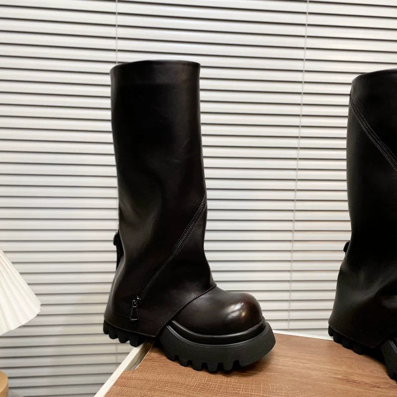 New Autumn Women's High Boots With Zippers And Thick Soles