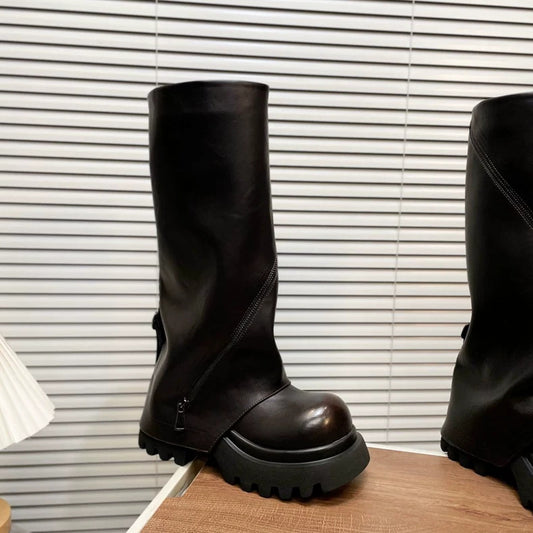 New Autumn Women's High Boots With Zippers And Thick Soles