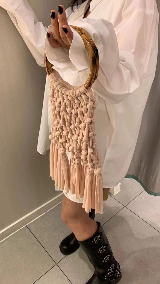 Women's Bag Cotton Knitted Tassel Hollow