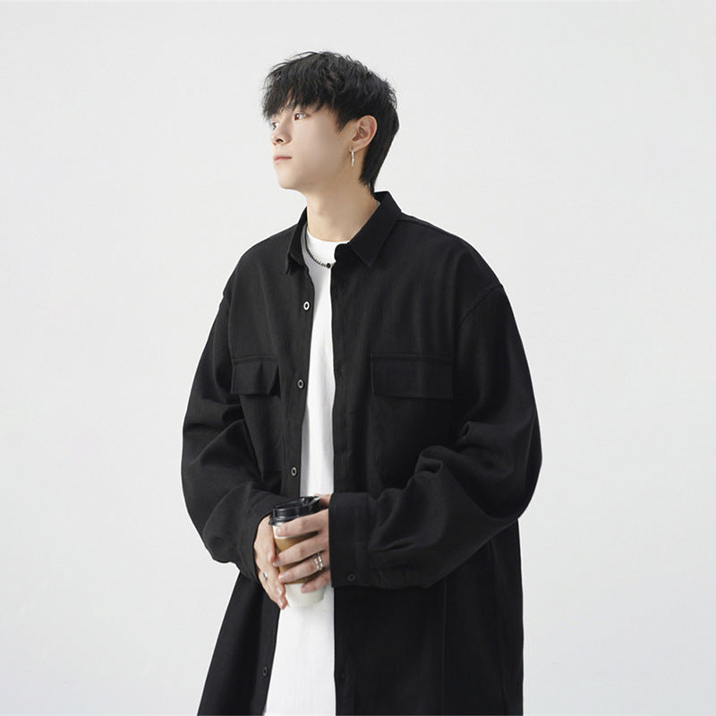 Herre løs oversize casual arbejdsskjortejakke