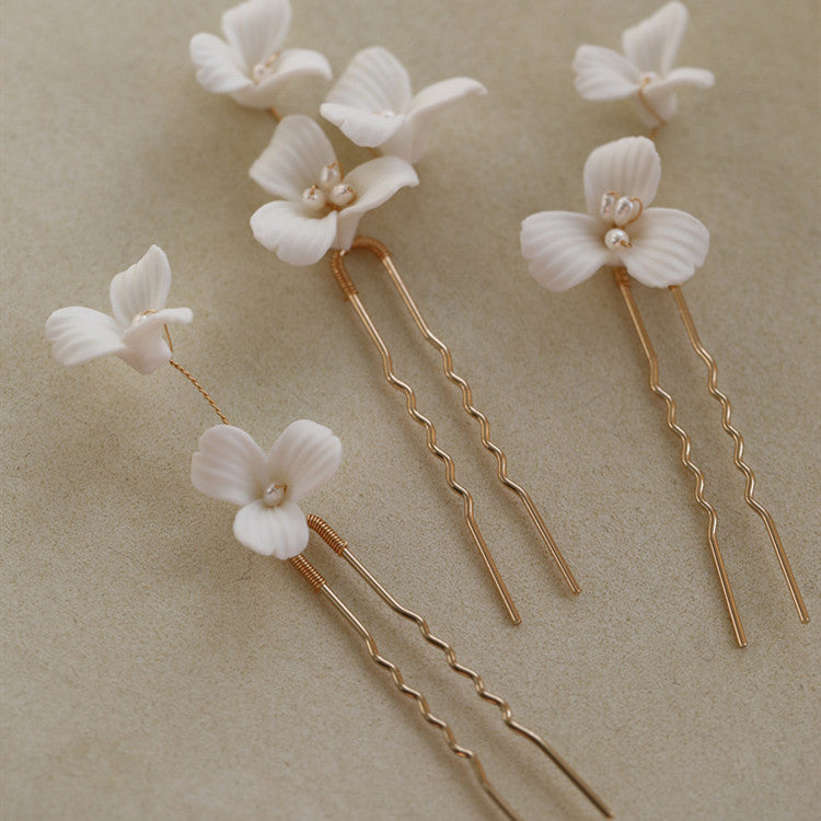 Ceramic Flower Combination Freshwater Pearl Hair Fork