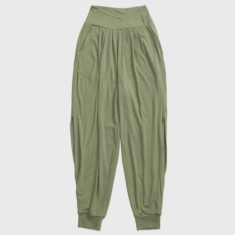 Summer New Yoga Thread Wide Leg Ankle-tied Split Casual Breathable Fitness Pants