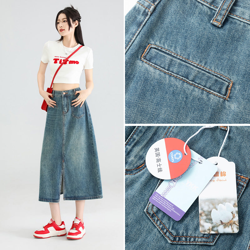 Irregular Denim Slit Skirt Female Pear Shapes
