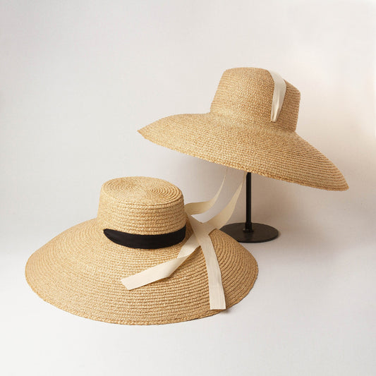 Outdoor Flat-top Curved Hand-woven Raffia Straw Hat