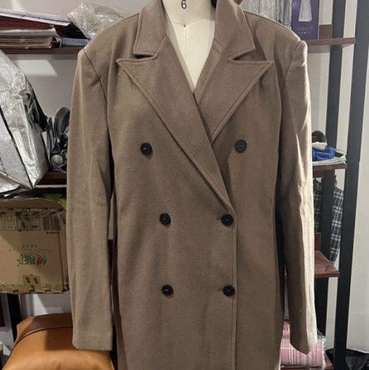 Long Wool Coat With A Business Suit-style Collar For Commuting