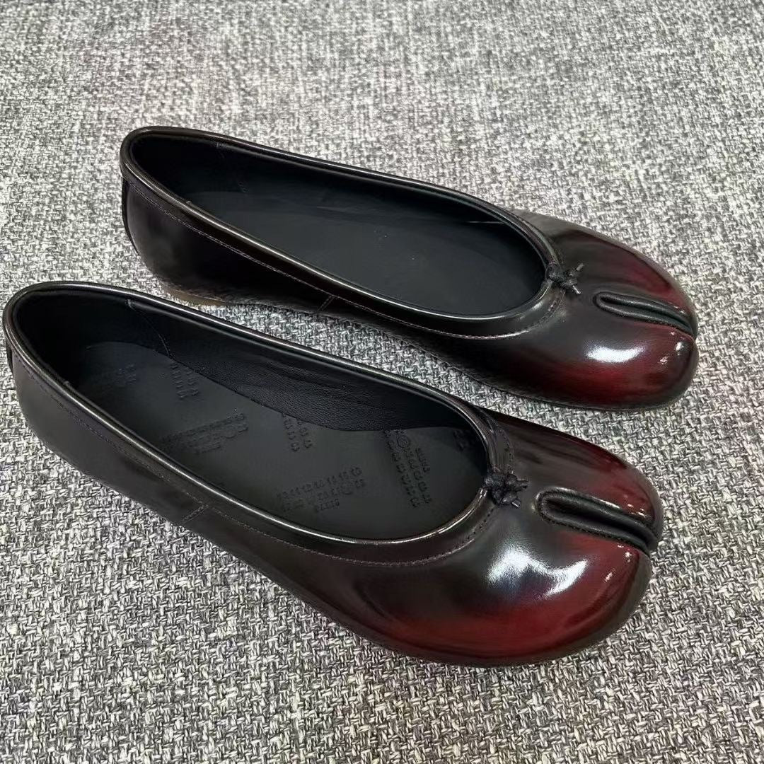 Genuine Leather Retro Split Toe Tabi Shoes Slip-on