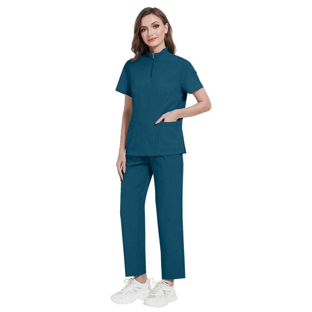 Solid-color Stand-up Collar ICU Nurse Pants