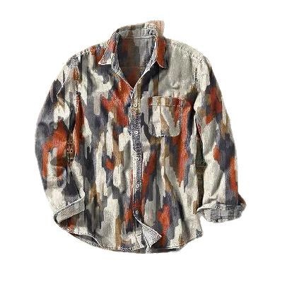 Retro Color Matching 3D Printed Men's Long Sleeve Button Shirt
