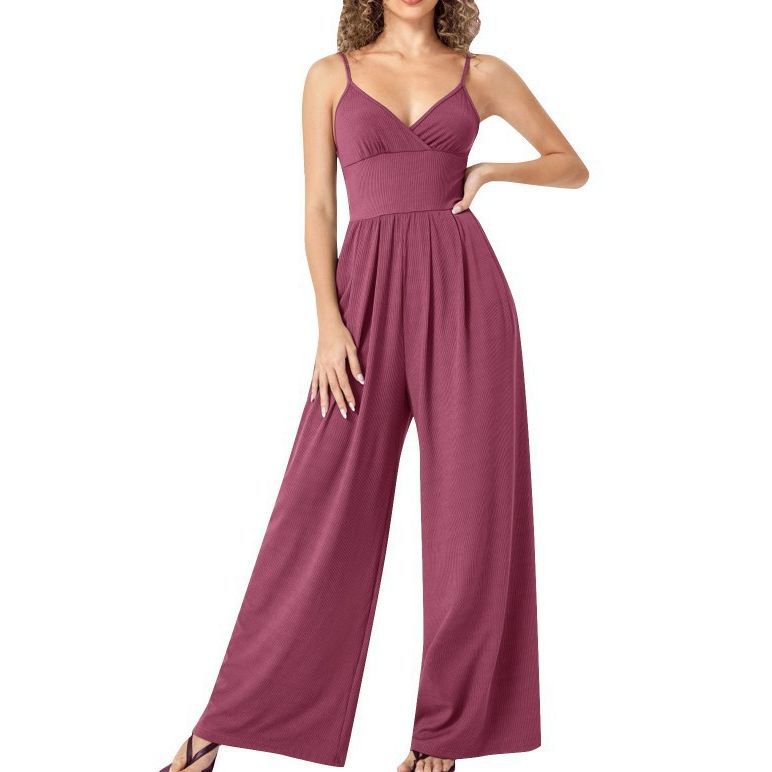 Solid Color Straight Strap Casual Jumpsuit