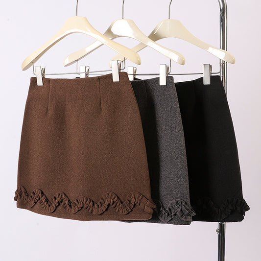 Women's Versatile Solid Color Ruffle Hem Short Skirt