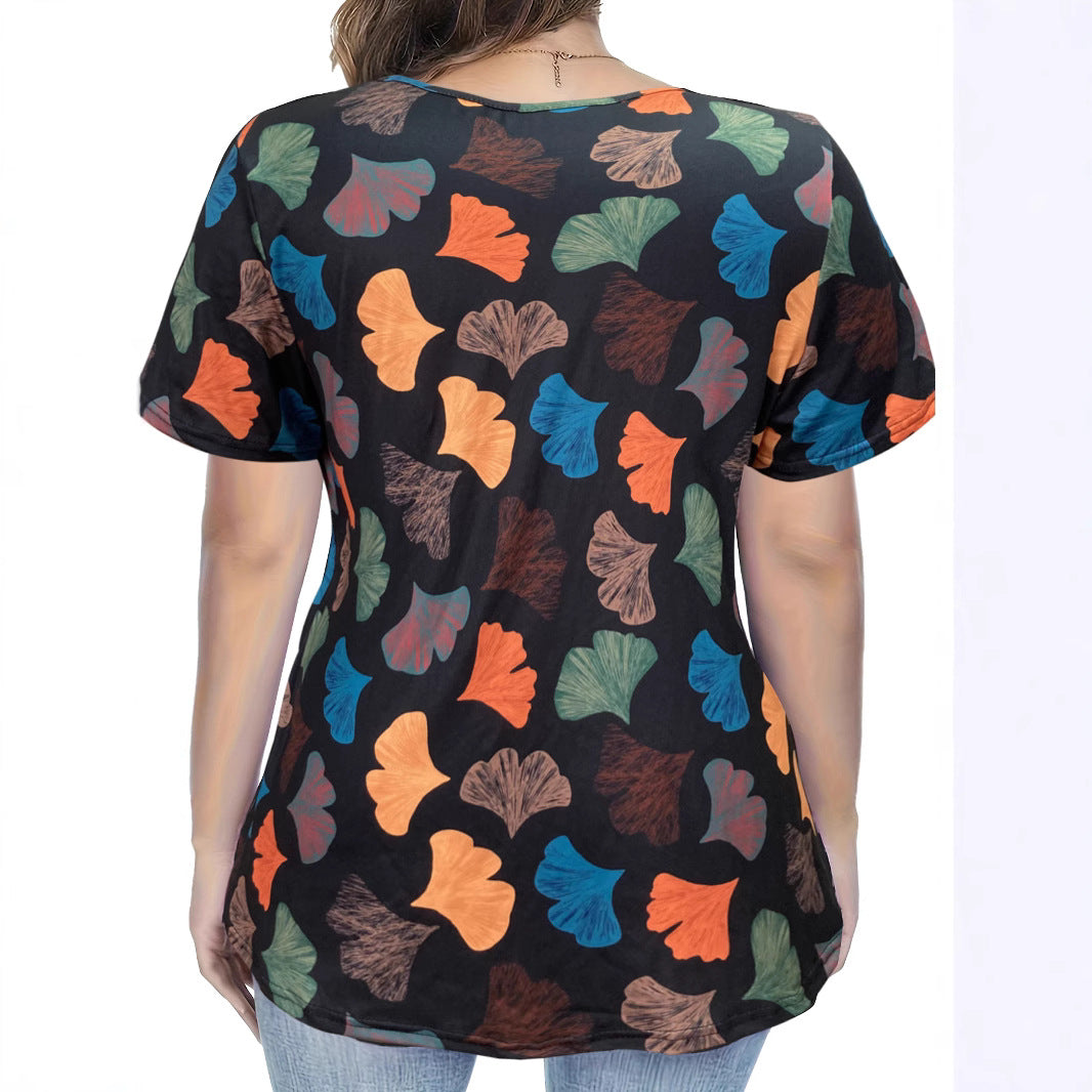 Womens Stylish Slim-fit Casual Printed Short-sleeve Top
