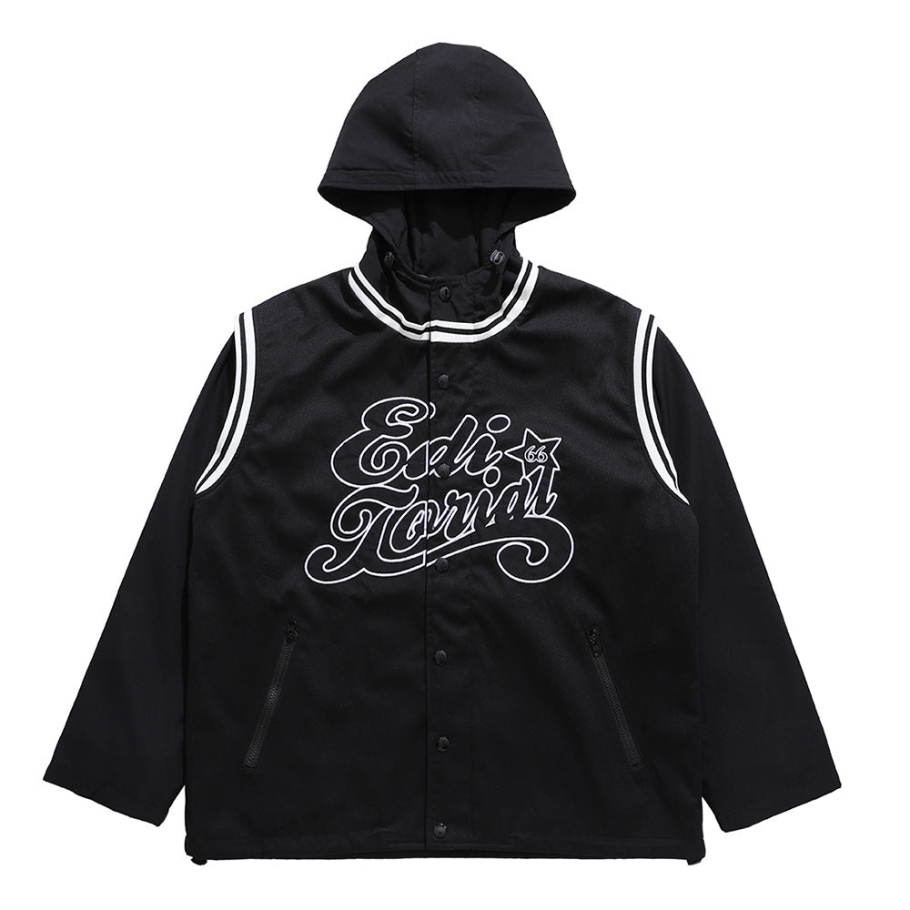 Loose Casual Spring And Autumn Embroidered Letter Splicing Fake Two-piece Hoodie