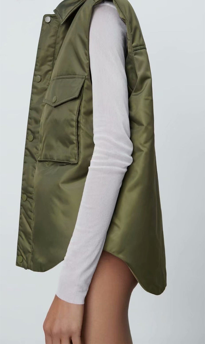 Autumn And Winter Cargo Cotton Vest With Double Pockets