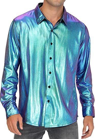 Men's Formal Solid Color Casual Sequin Button-up Shirt