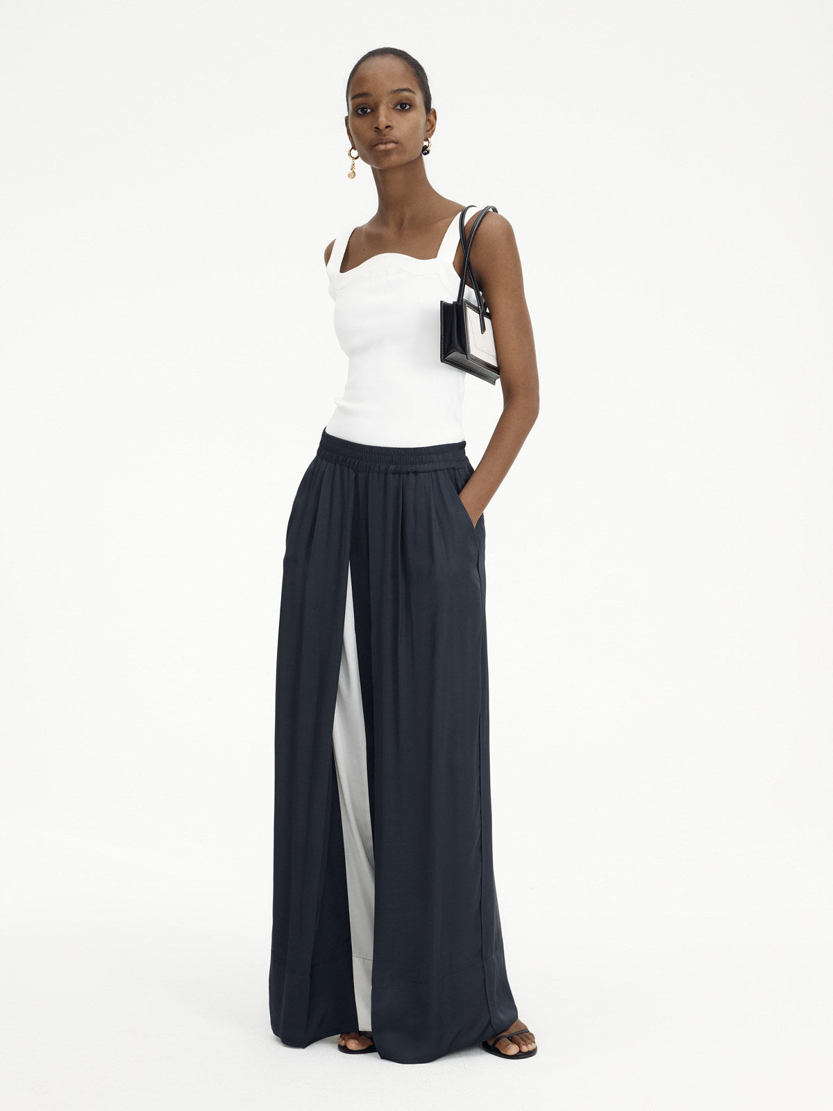 Loose Wide-leg Pants Women's Color Matching Silky Casual Trousers