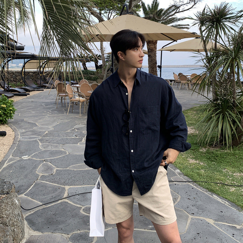 Solid Color Long Sleeve Linen Shirt Youth Shirt Coat