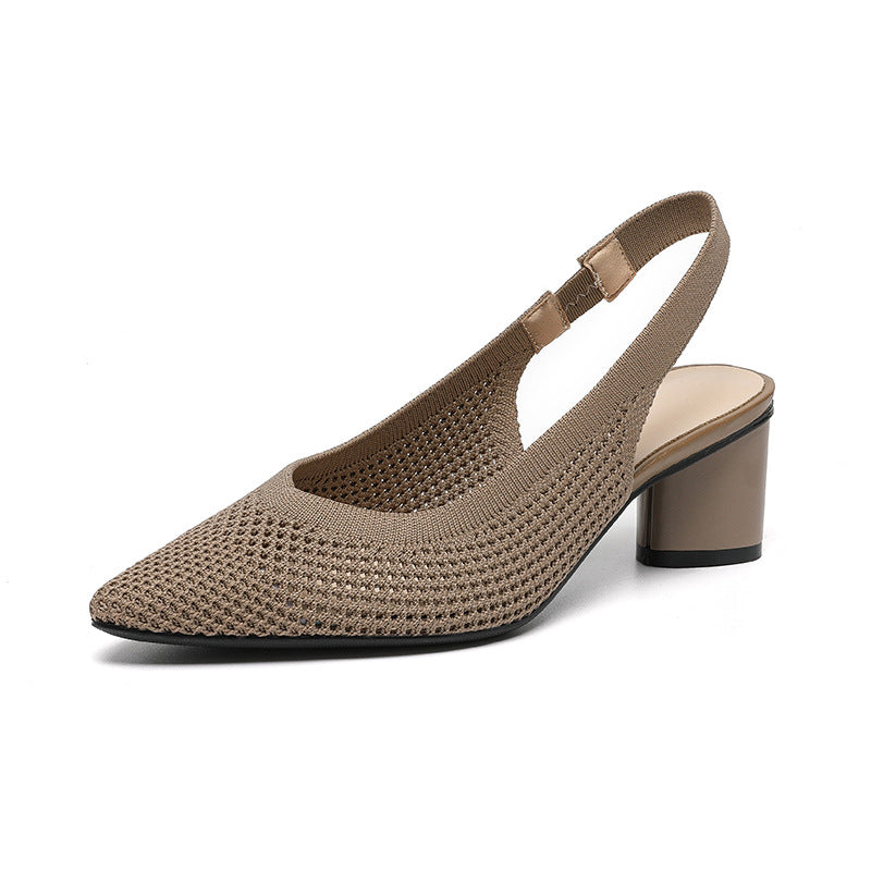 Hollow-out Knitted Closed Toe Back Empty Strap Sandals Pointed Toe
