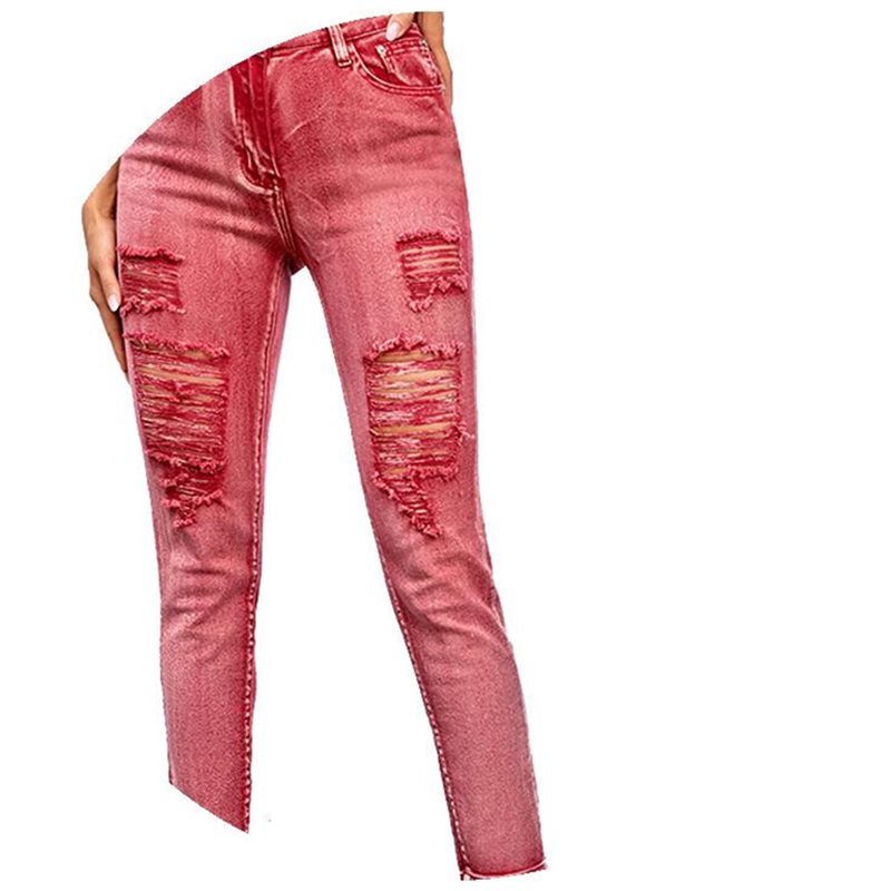 Høj-elastiske jeans-fod blyantbukser i ensfarvet