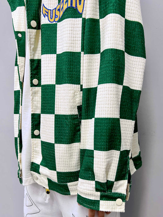 Retro Contrast Color Green Plaid Lapel Jacket Men