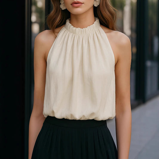 Womens Halterneck Sleeveless Tank Top With Off-the-Shoulder Straps