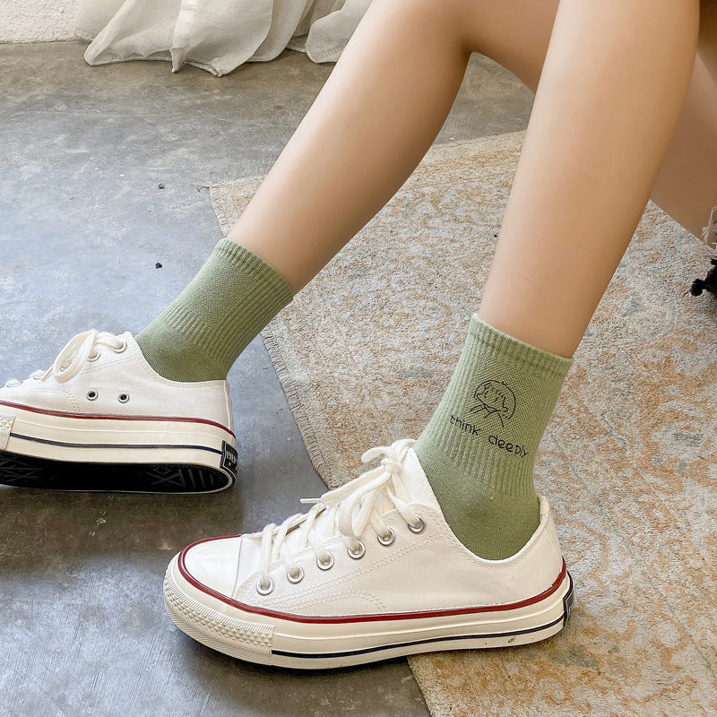 Women's Cute Medium Tube Thin Hot Stamping Socks