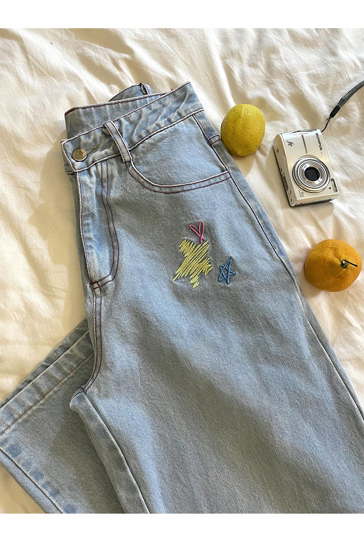 American Colored Embroidered Light Blue Jeans