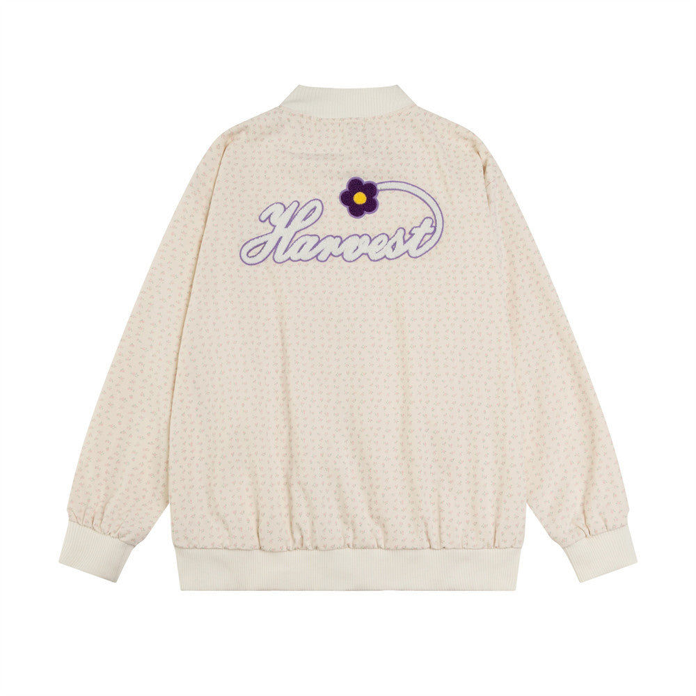 Floral Print Full Embroidered Baseball Uniform Men's Autumn