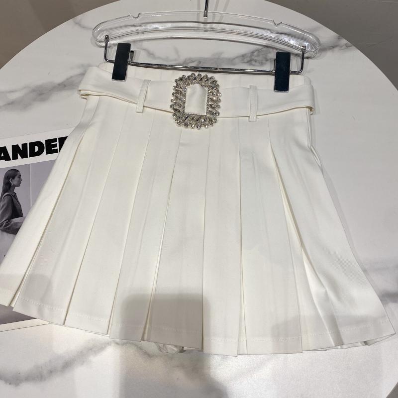 Square Rhinestone Waistband Design Anti Glare Pleated Skirt
