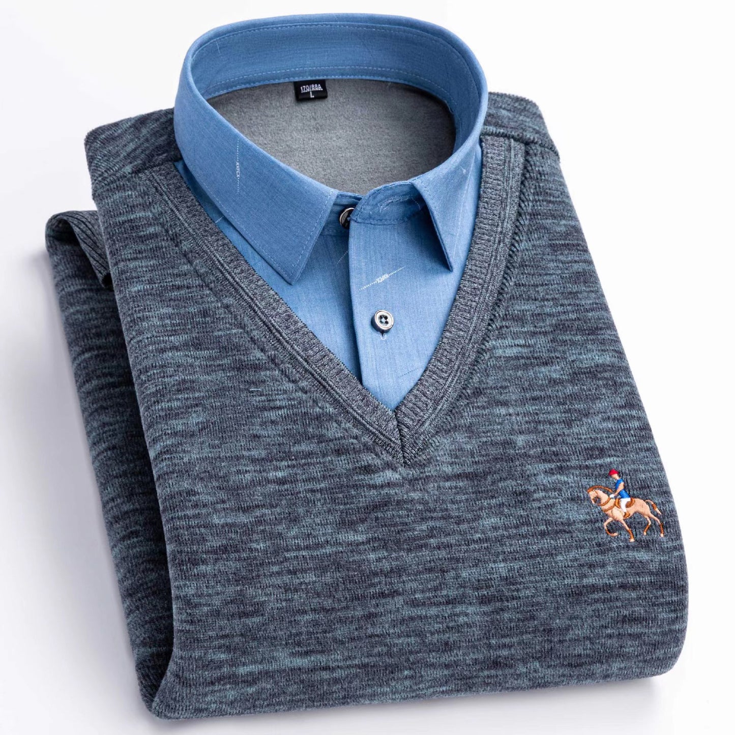 Fleeceforet Tykket Fake Skjortekrave Trøje Fritids Varm Sweater