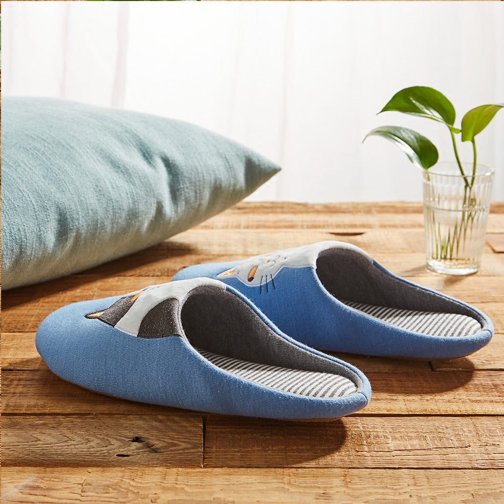 Couple Wooden Floor Machine Washable Mute Embroidered Slippers