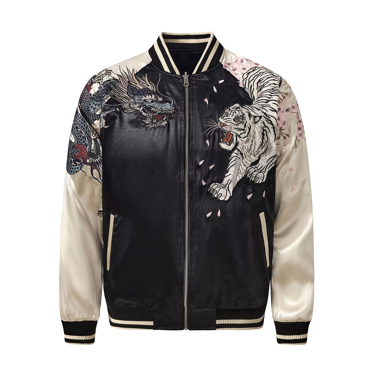 Heavy Duty Dragon And Tiger Four Divine Beasts Embroidered Baseball Jacket